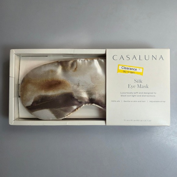 Casaluna Accessories - Casaluna Silk Eye Mask Ivory Brown Marble Print Adjustable Strap NIB